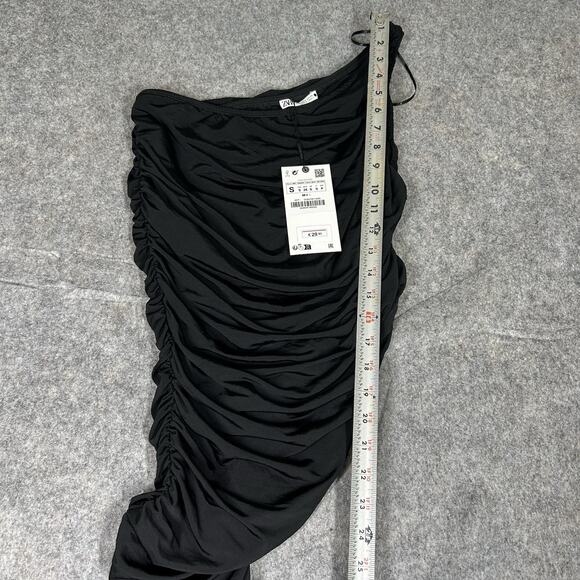 Zara Asymmetrical Ruched One Leg One Shoulder Black Jumpsuit Size Small - Picture 7 of 10